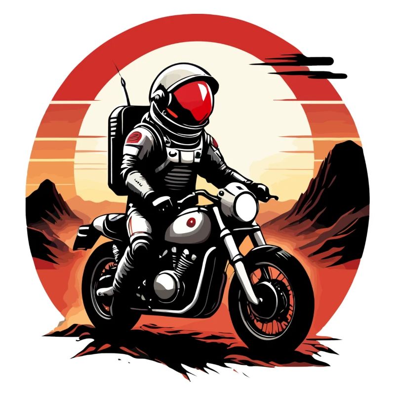 Astronaute faisant la course sur Mars à moto