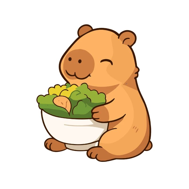 Capybara with salad – relaxed & cute