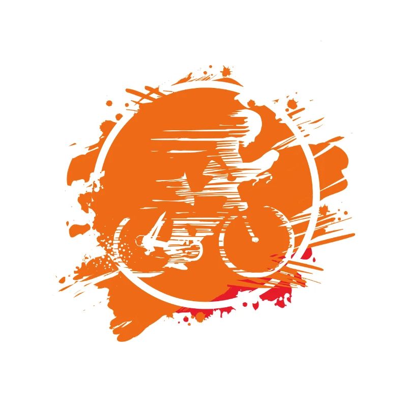 Radfahrer im orangefarbenen Spritzer