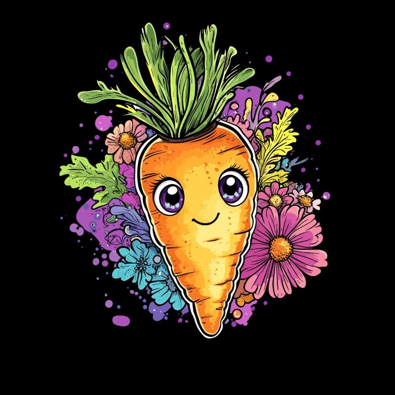 Carotte joyeuse aux fleurs