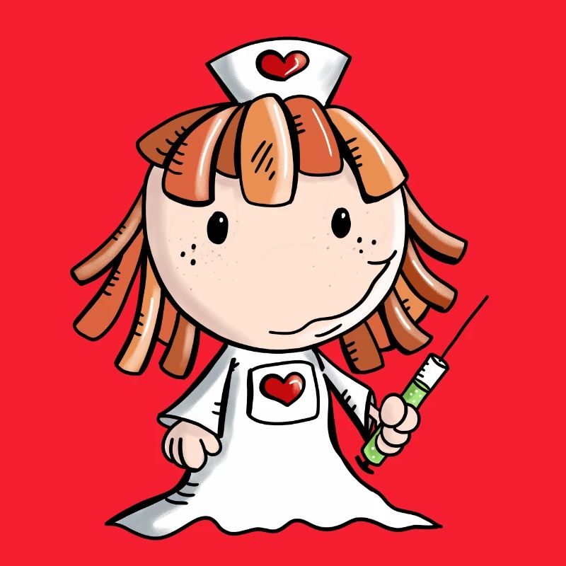 Krankenschwester Comic mit Herz und Spritze