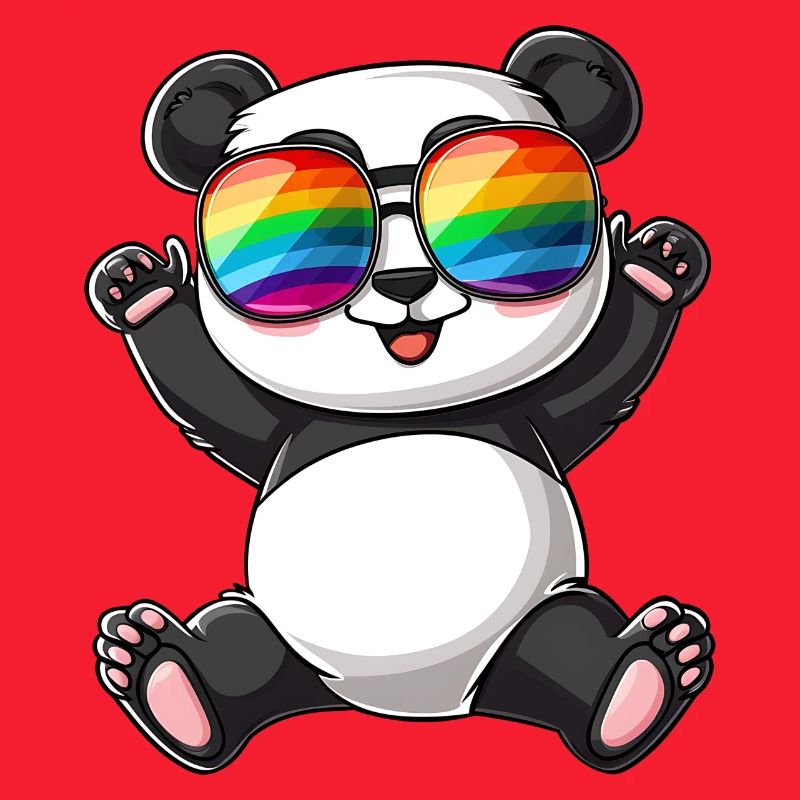 Panda Cartoon mit einer Pride Rainbow Brille.