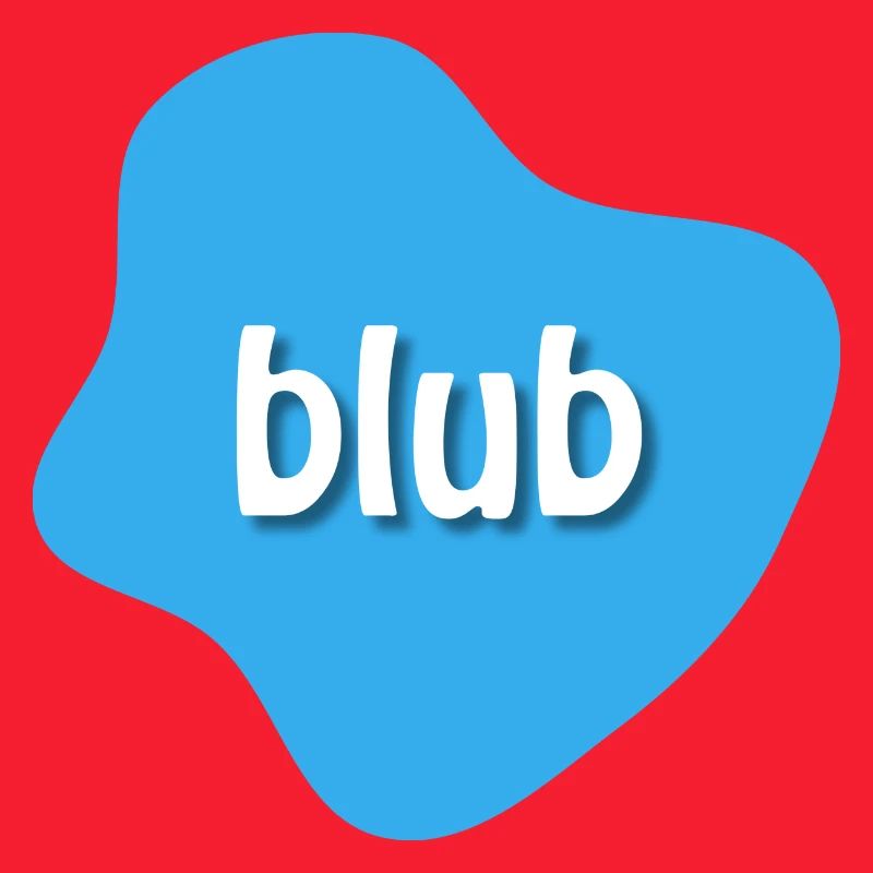 Text "blub" auf blauem Fleck, Klecks