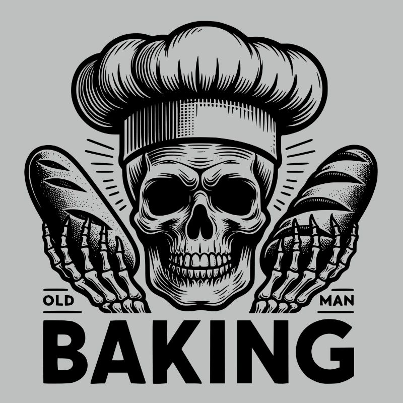 Old Man Baking Skull mit Bäckermütze backt Brot