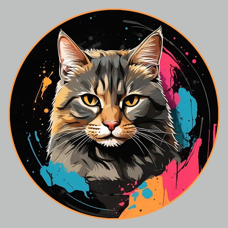 Portrait de chat mignon en technique d'aquarelle dans un cercle
