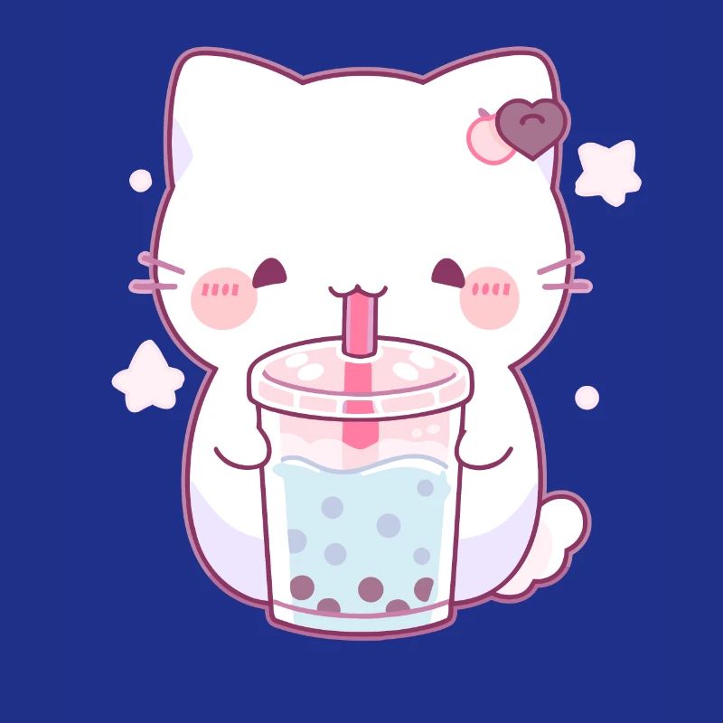 Kawaii Cat Drinks Boba Bubble Tea Chibi