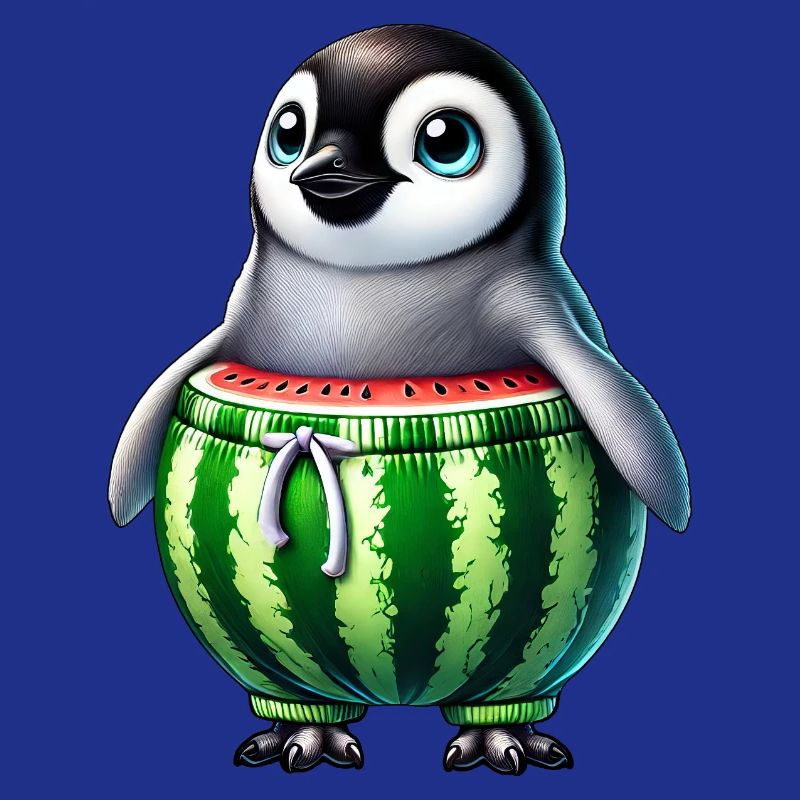Pingouin drôle avec melon melon fruit de pastèque
