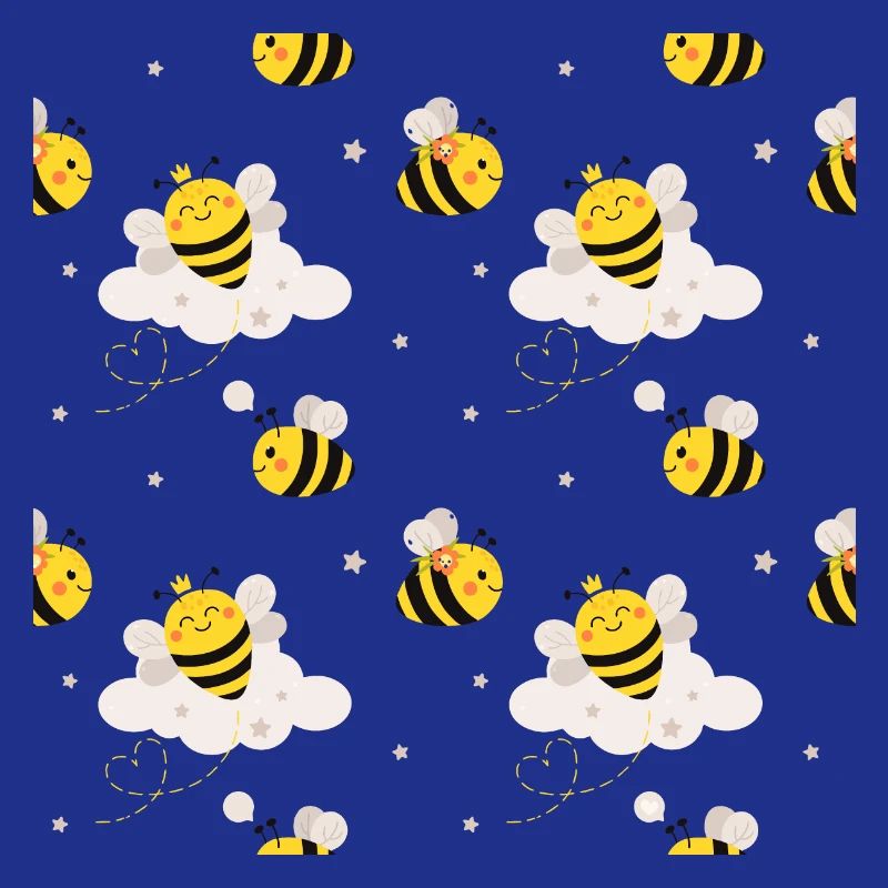 Cute bees in cloud pattern motif