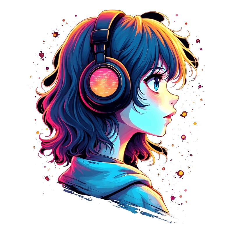 Neon Anime Portrait mit Kopfhörern