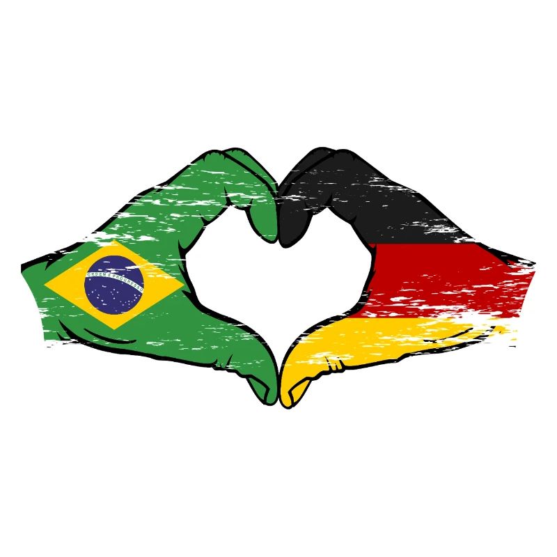 Brésil Allemagne Drapeau Main Forme Coeur Utilisé