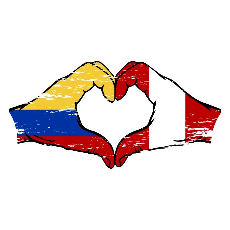 Colombie Pérou drapeau mains forme de coeur utilisé