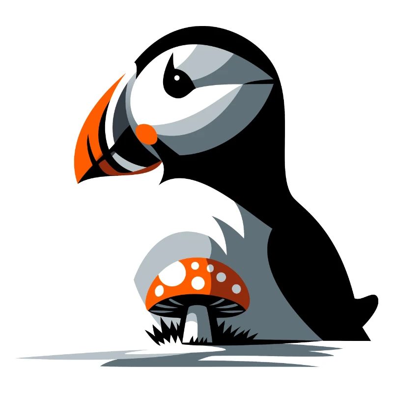 Puffin and toadstool