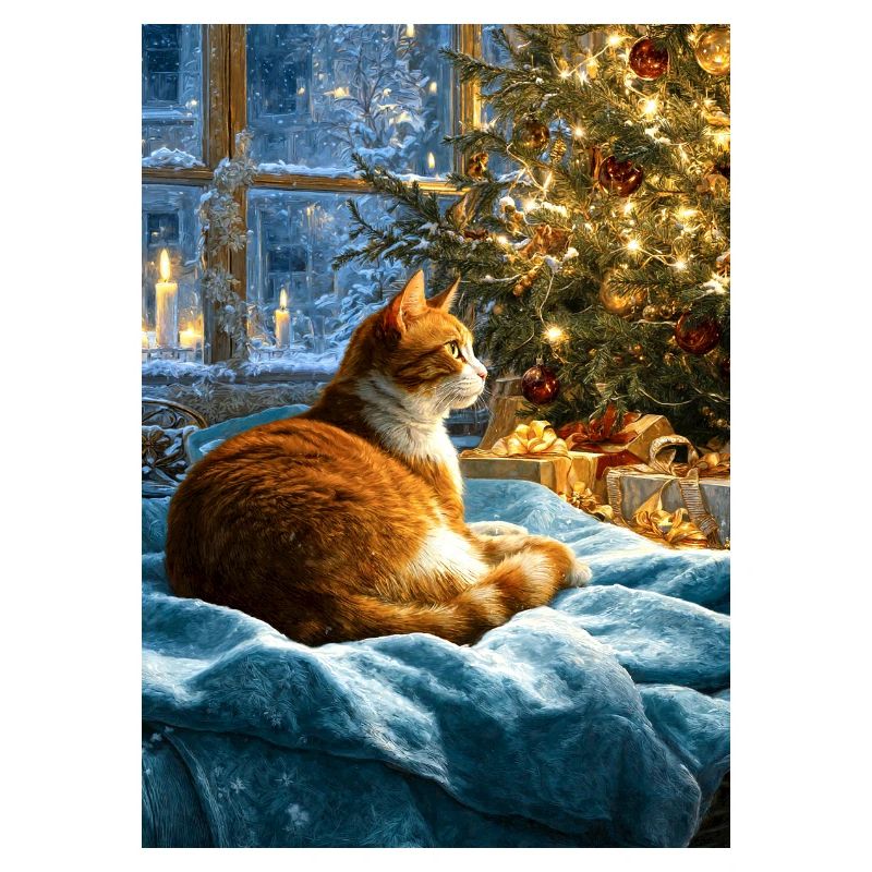 Chat de Noël confortable par arbre
