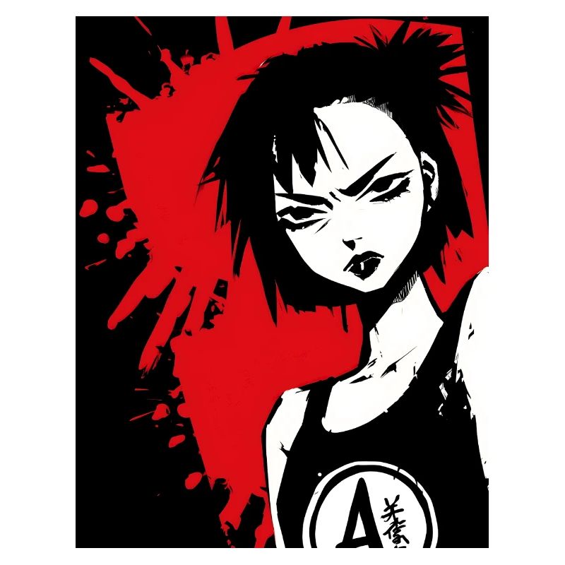 Comic Heldin Punk im Rot-Schwarz Kontrast