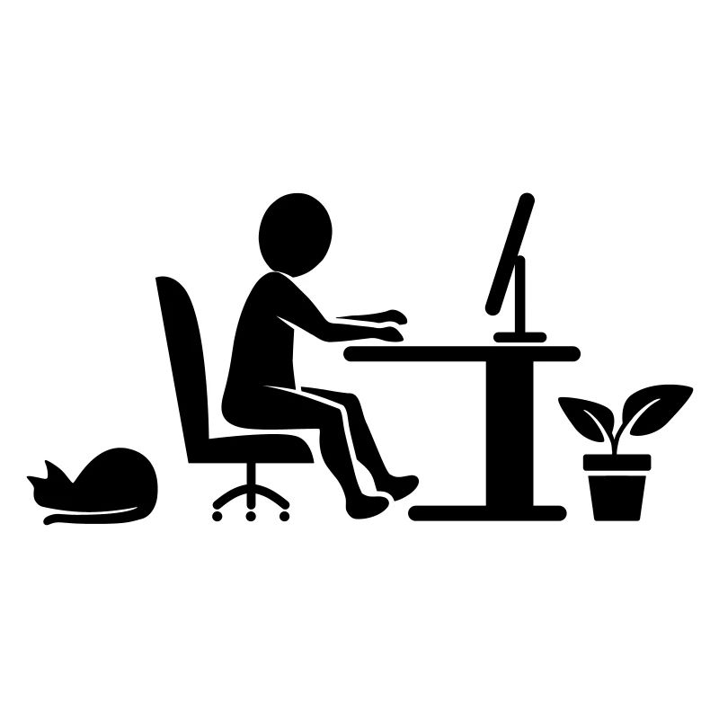 Bureau à domicile avec chat et plante d'intérieur