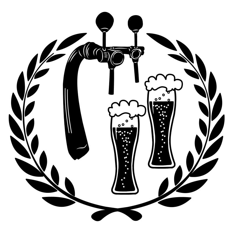 Bierzapfhahn mit Bier im Lorbeerkranz