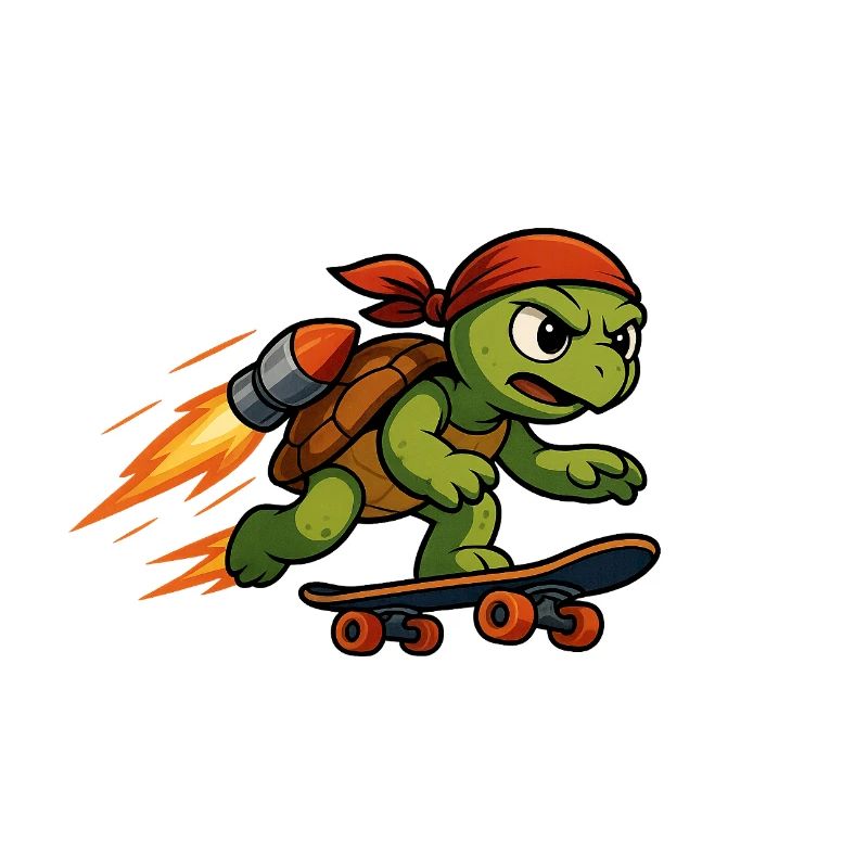 Tortue fusée sur skateboard