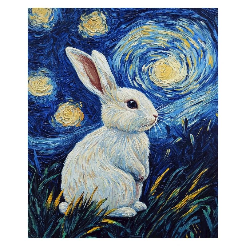 Rabbit Van Gogh Style Starry Night
