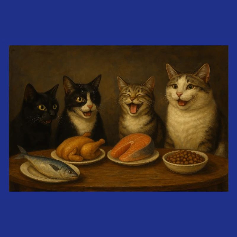 Four cats at the feast at the table