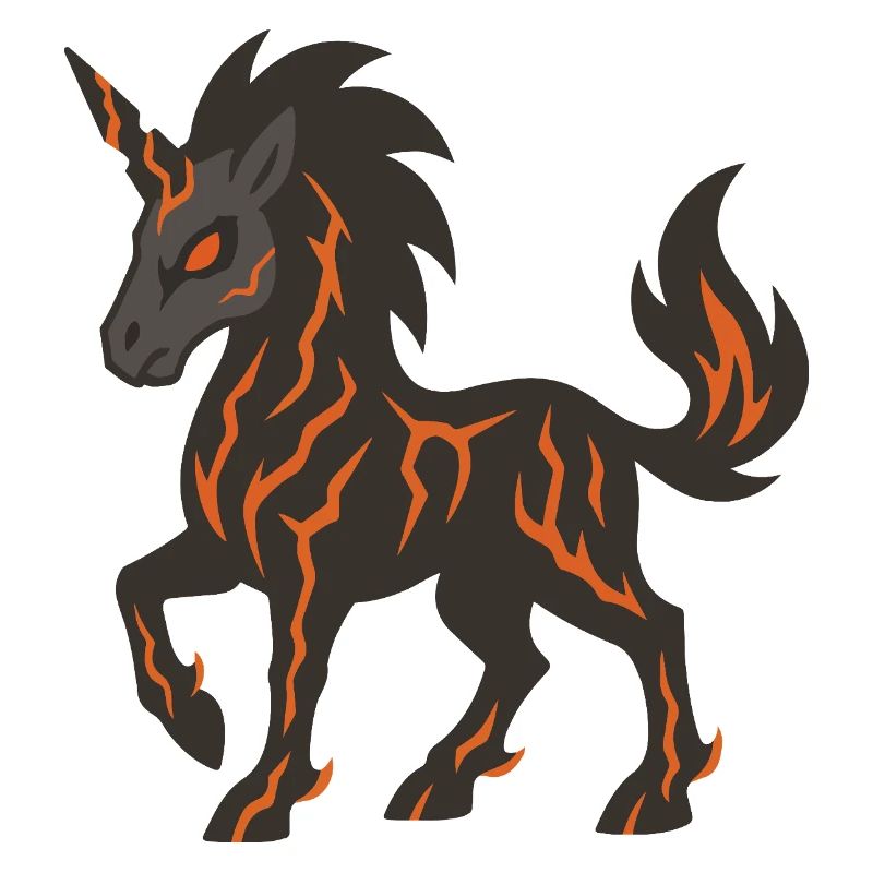 Lava Demon Unicorn with Glowing Fire Cracks