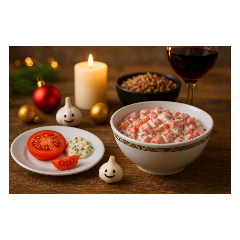 Tomatenknoblauc Salat und Gretschka