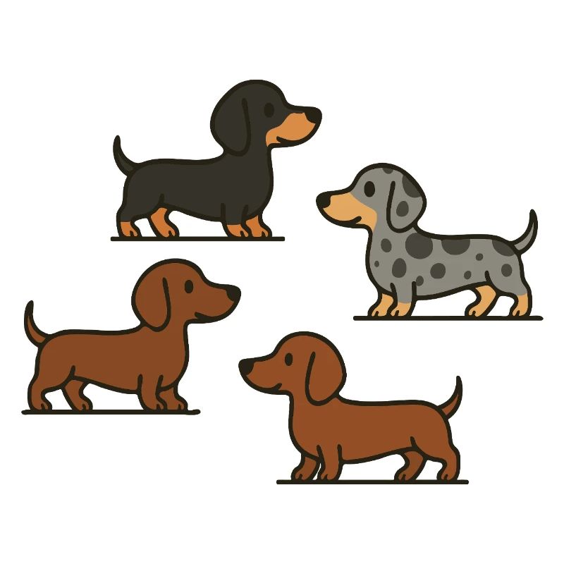 Dachshund Quartet: Spotted & Solid