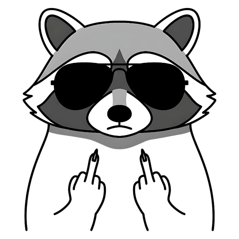 Waschbär mit Sonnenbrille Mittelfinger