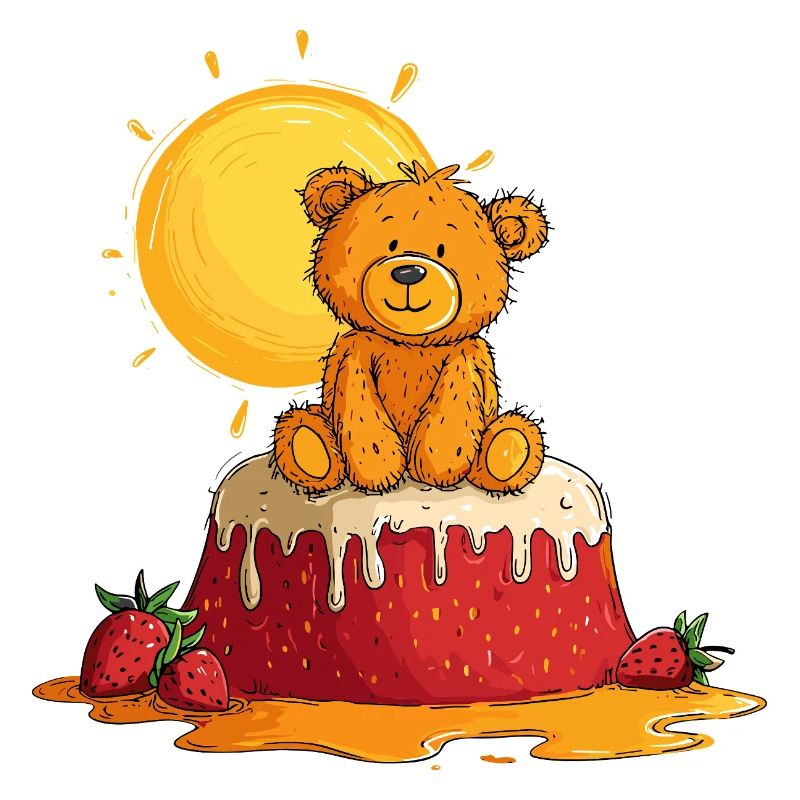 Teddy bear on cake with sun