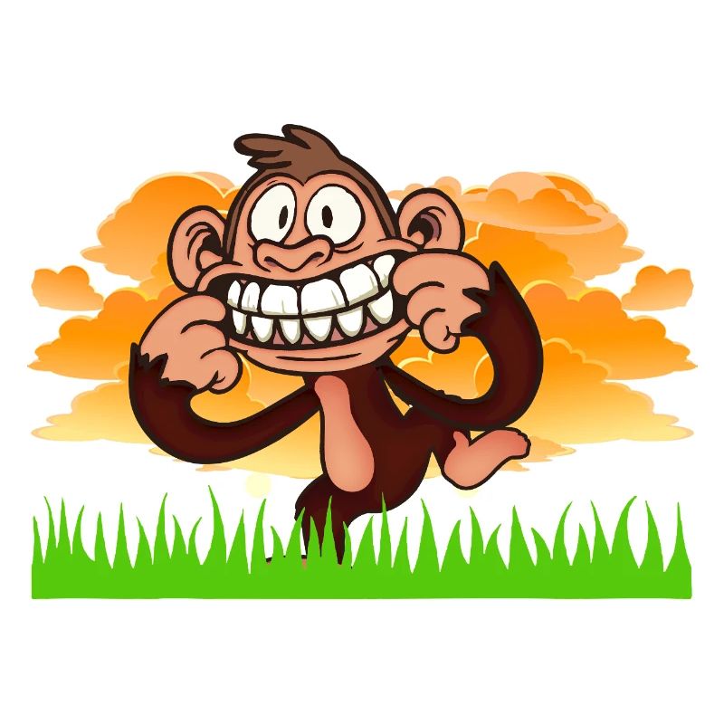 Funny Grinning Monkey Retro Cartoon Jungle Art