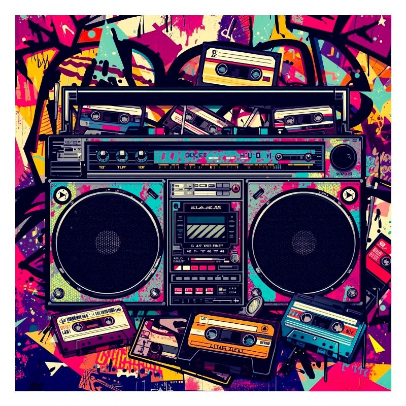 Boombox Graffiti Neon Retro