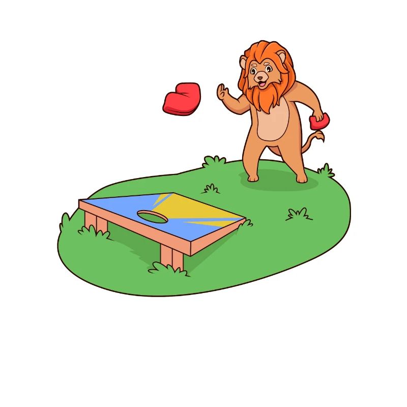 Lion plays cornhole