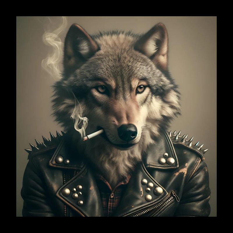 Rockiger Wolf mit Lederjacke