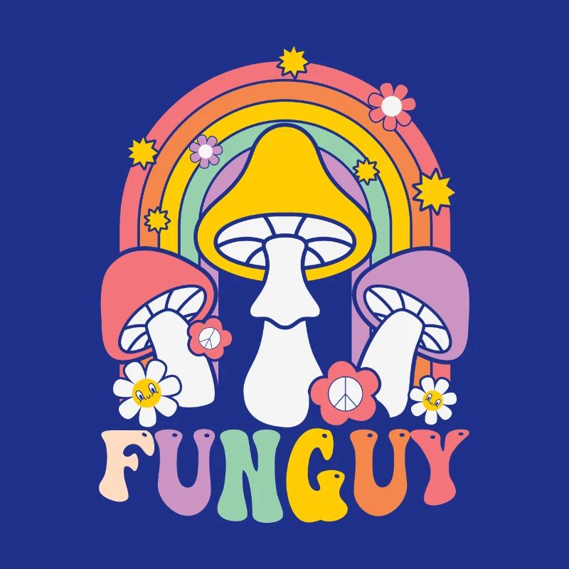 Funky mushroom design with rainbow