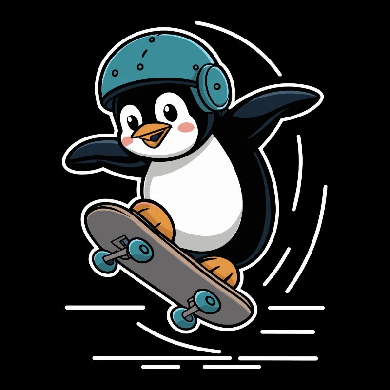 Skateboard Fahrender Pinguin Mit Helm
