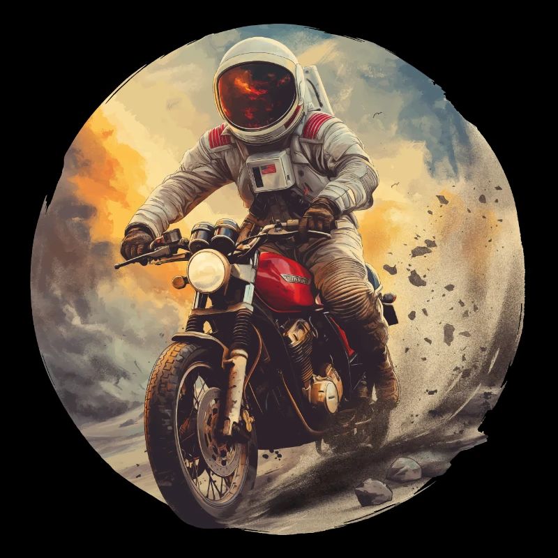 Ein Astronaut auf dem Motorrad