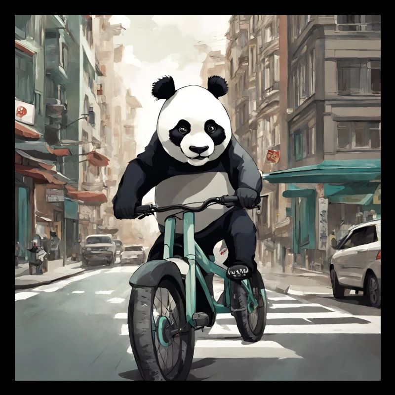 Panda à vélo en ville