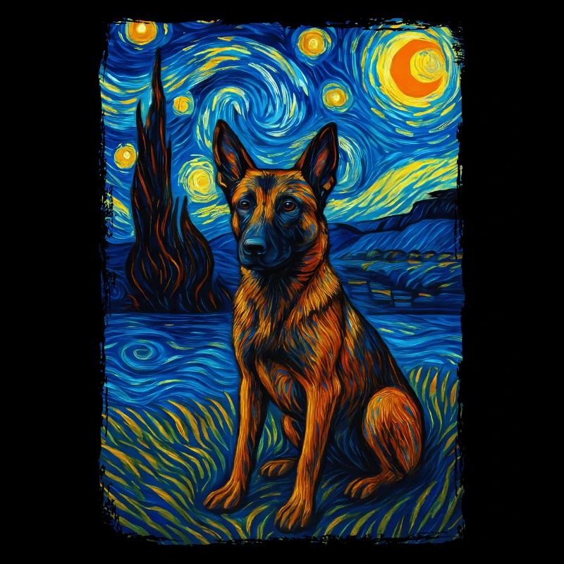 Deutscher Schäferhund Hund Tier Sternennacht Malerei