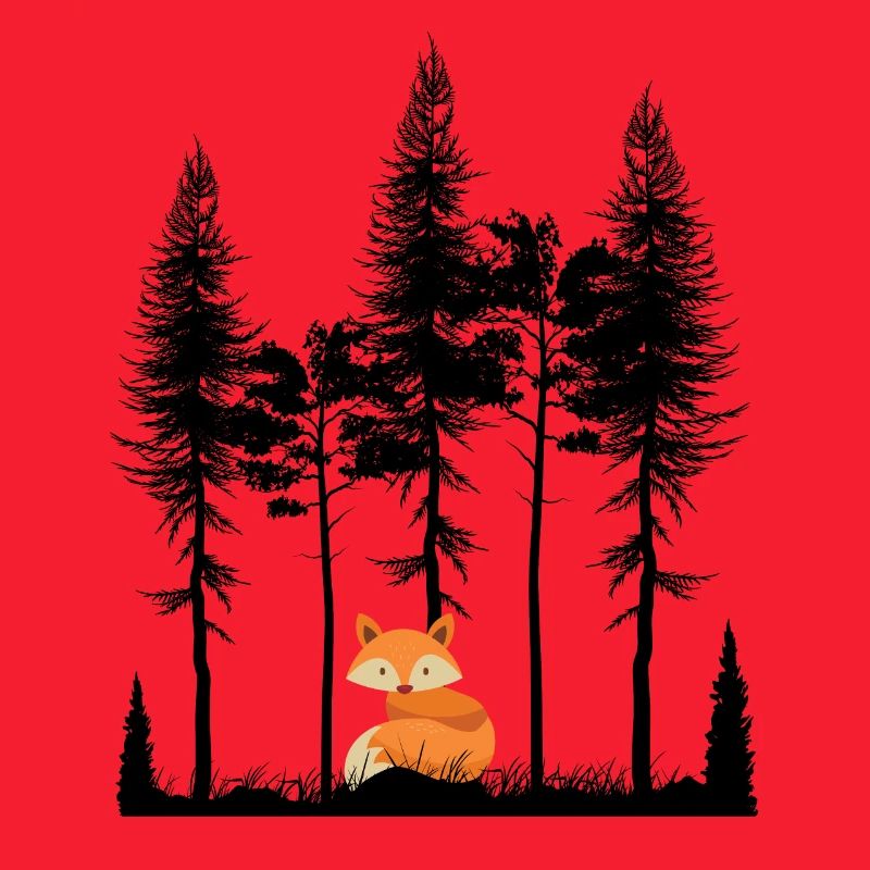 Sweet Fox in the Forest Retro Pattern Vintage Tree Forest