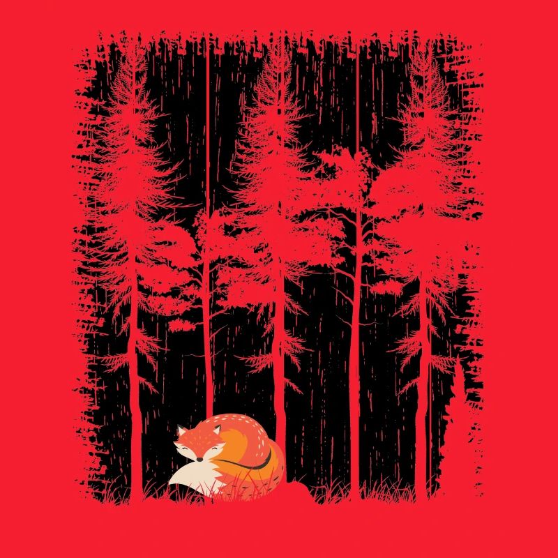 Sweet Fox in the Forest Retro Pattern Vintage Tree Forest