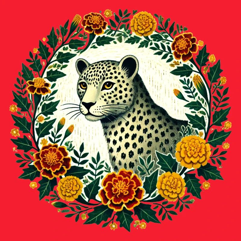 Elegant Leopard with Floral Frame