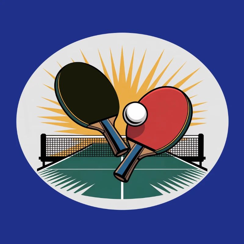 Table tennis racket with net at sunrise