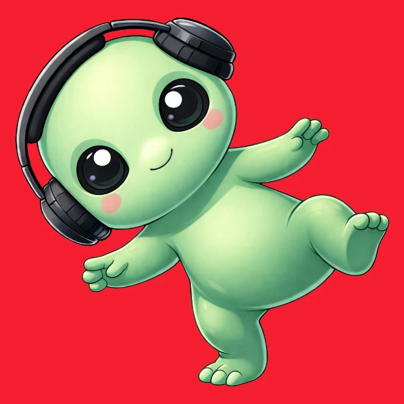 Alien Alien avec des écouteurs Techno Danse