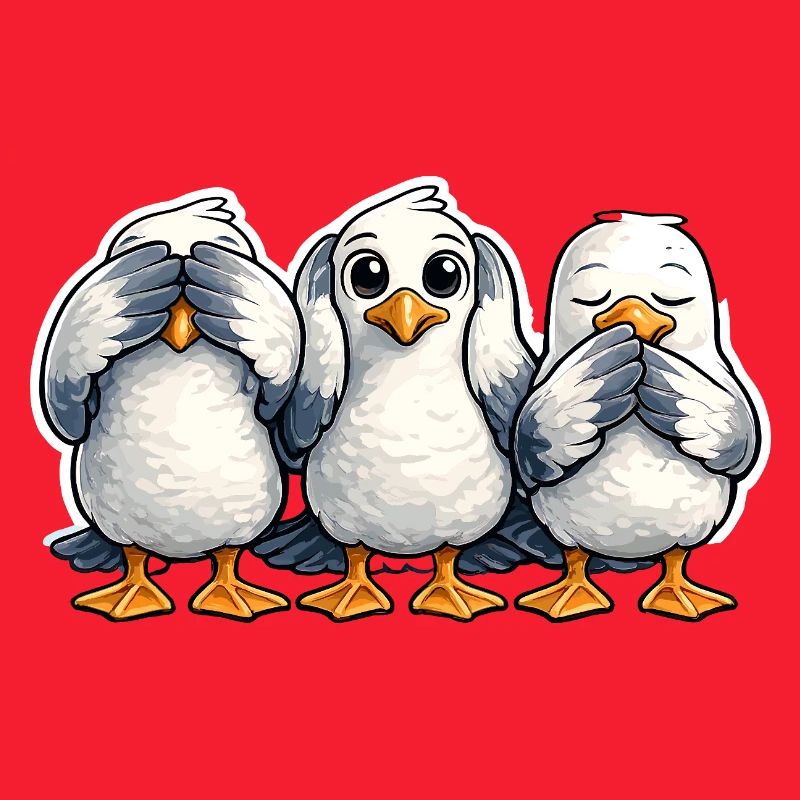 Three seagulls see nothing hear nothing say nothing