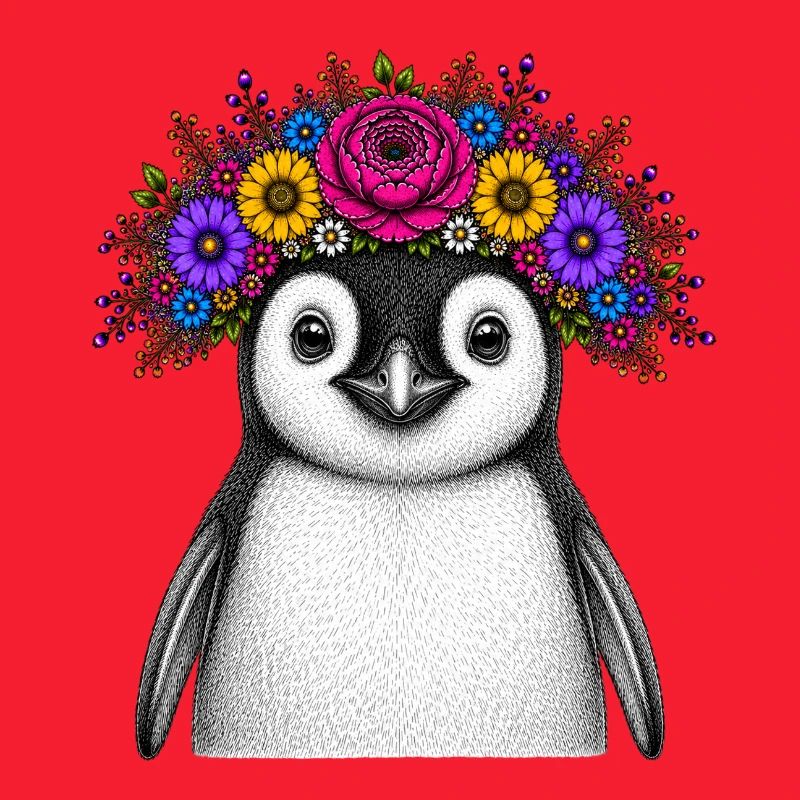 Penguin with flower crown