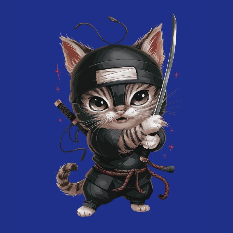 Chat ninja avec une épée en action - Mignon