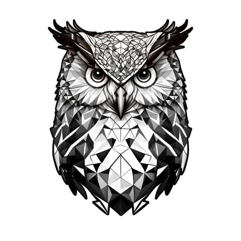 Geometrischer Eulenkopf schwarz weiss