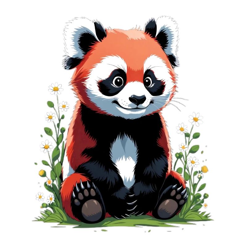 Mignon petit panda roux avec des fleurs