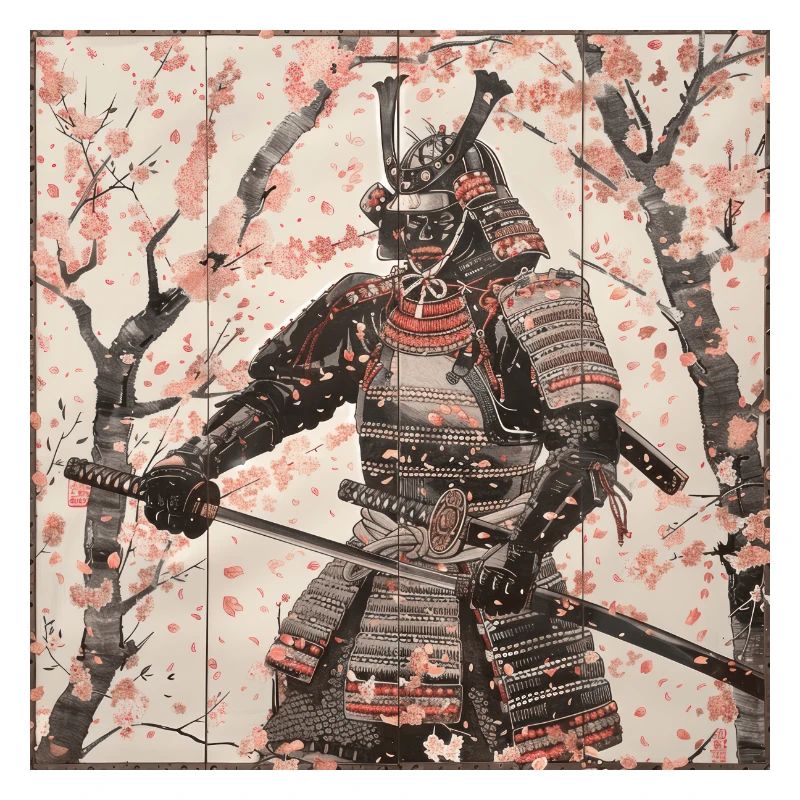 Japanisch, Samurai, Kirschblüte, Kunst, Ukiyo-E
