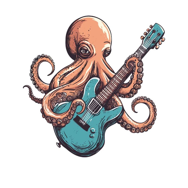 Tintenkrake mit E-Gitarre