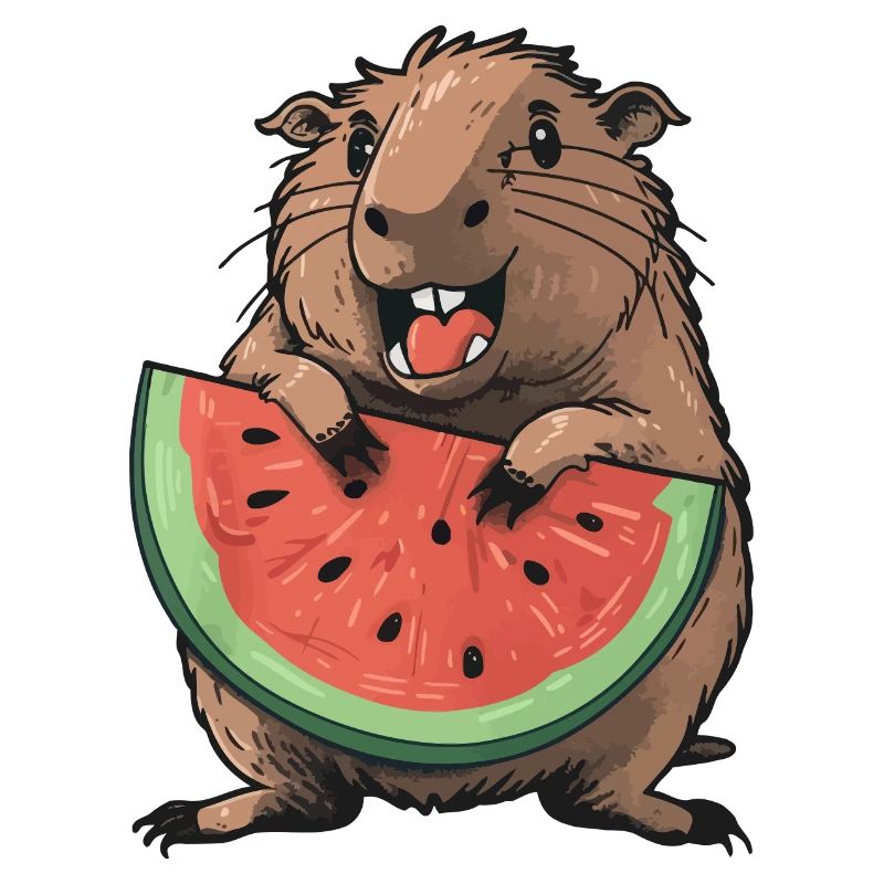 Capybara mangeant de la pastèque